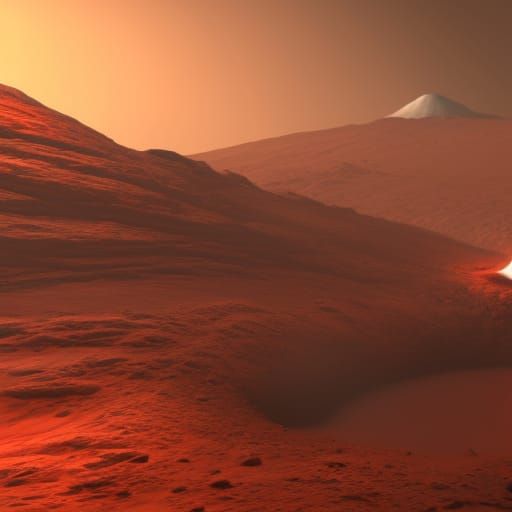 Martian Volcano Eruption: Detailed Matte Painting