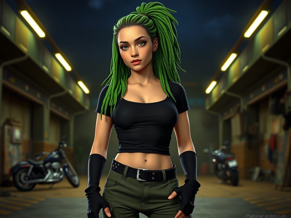 Cyberpunk Goddess in Abandoned Garage at Night