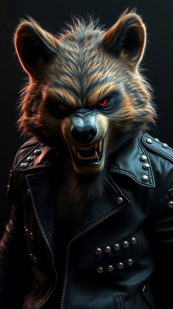 Menacing Rocker Bear in Leather Jacket, Digital Art