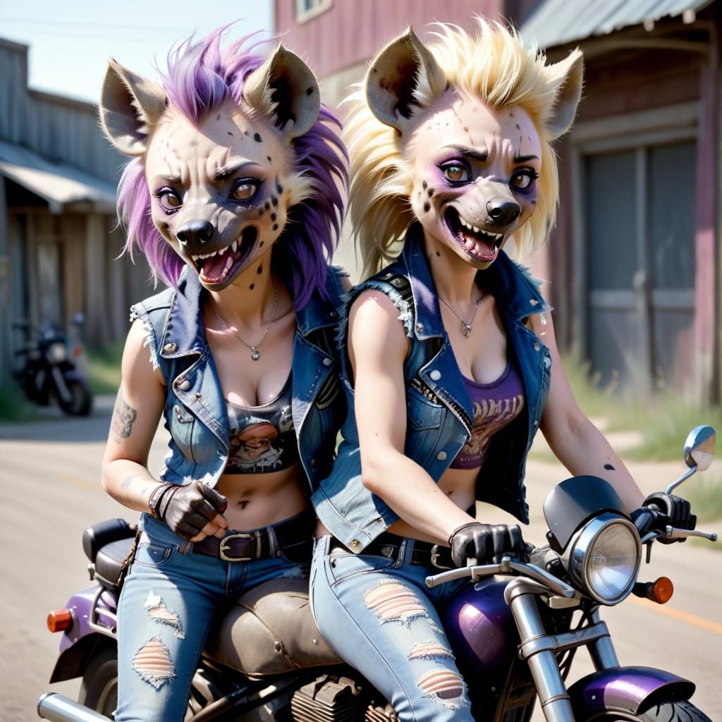 Sultry Furry Sisters Ride a Motorcycle Together