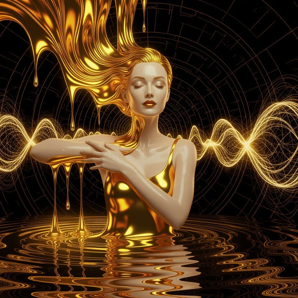 Woman Transforms Into Liquid Gold in Ethereal Scene