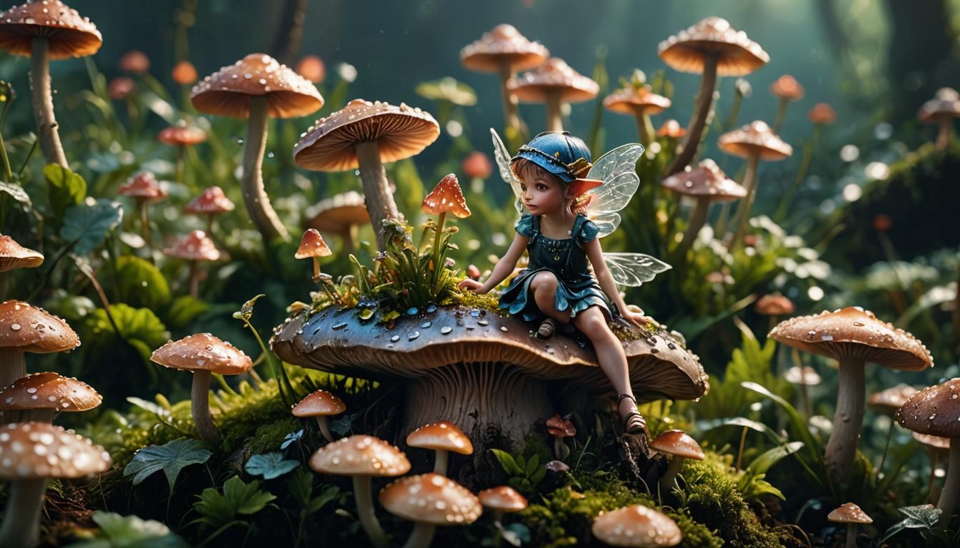 Fairy on Mushroom: Macro Photography in Matte Painting Style