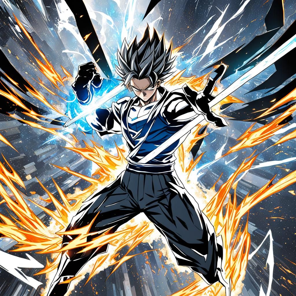 Man's Super Saiyan Transformation in Anime Style