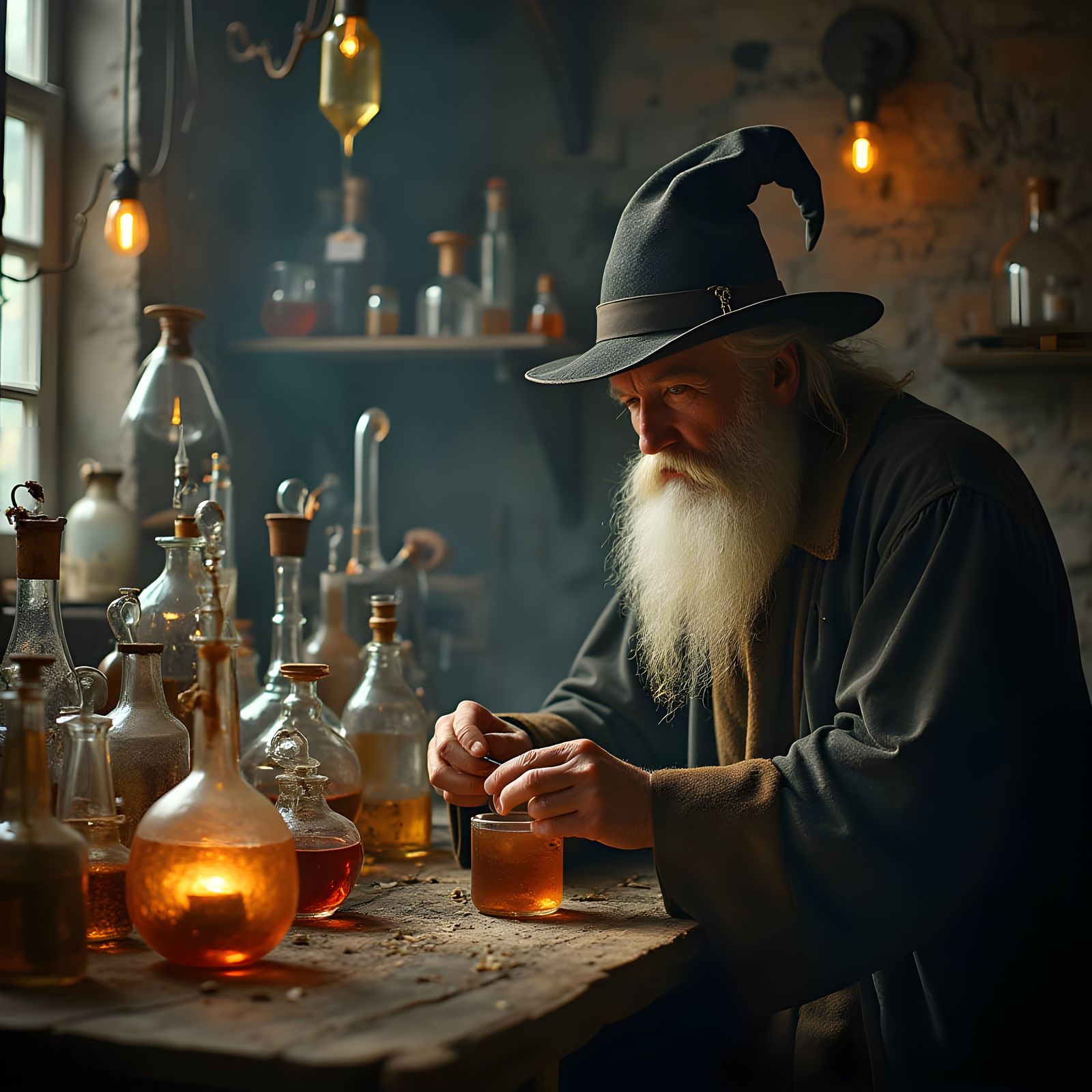 Vintage Alchemist Conjures Elixirs in a Steam-Filled Laborat...