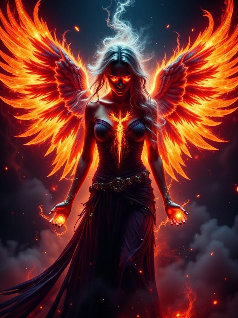 Dark Phoenix in Mystical Temple with Cosmic Fire