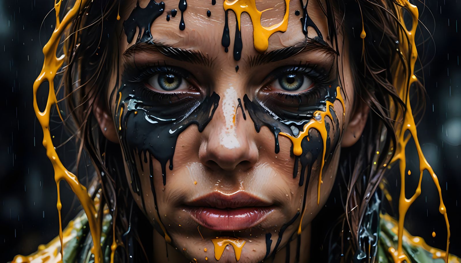 Ethereal Woman's Face Drenched in Oil Paint