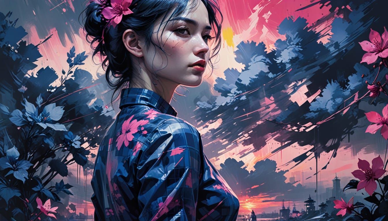 Fuchsia Gingham Holographic Jasmine Portrait in Sunset Style