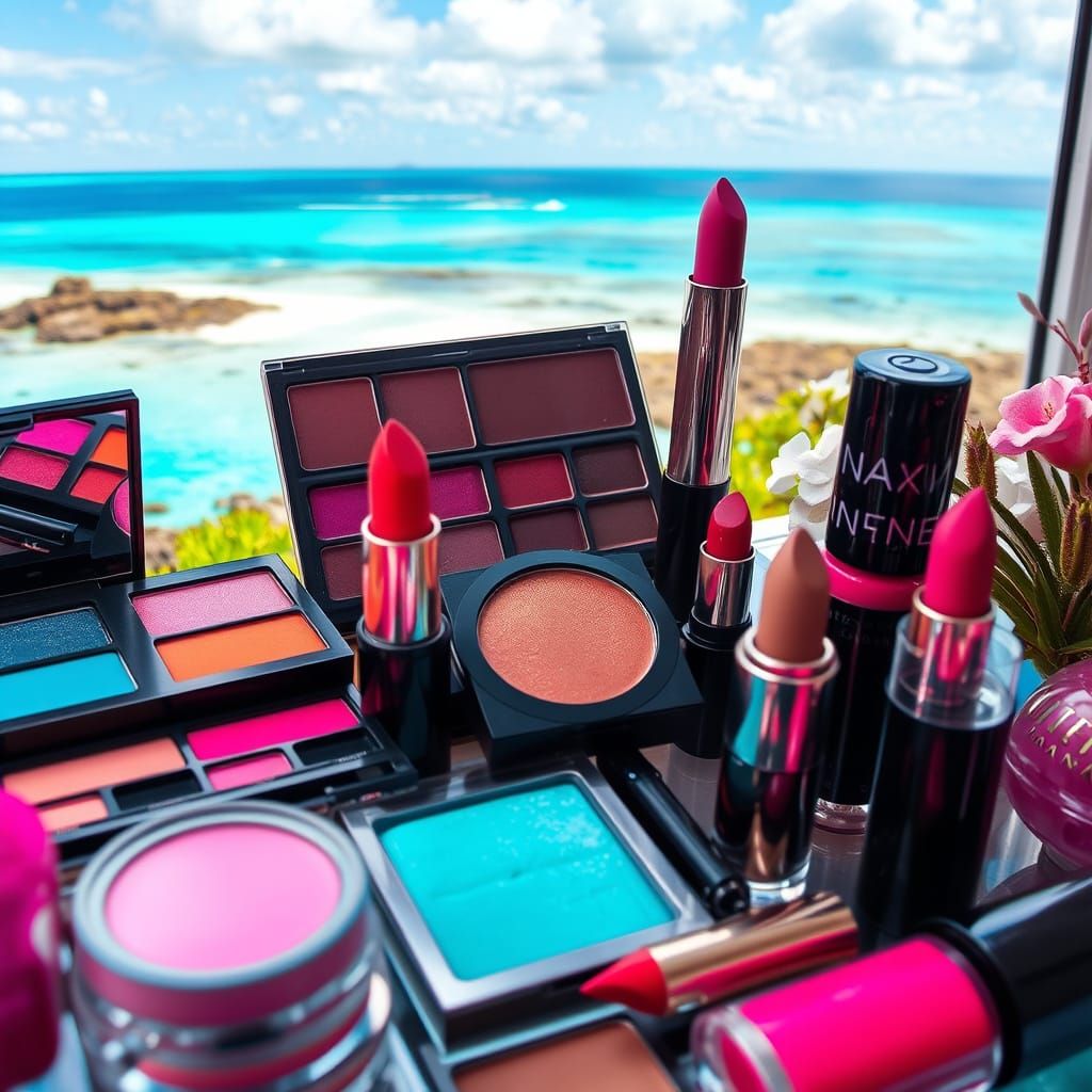 Vibrant Makeup Display Against Bonaire Island Scenery