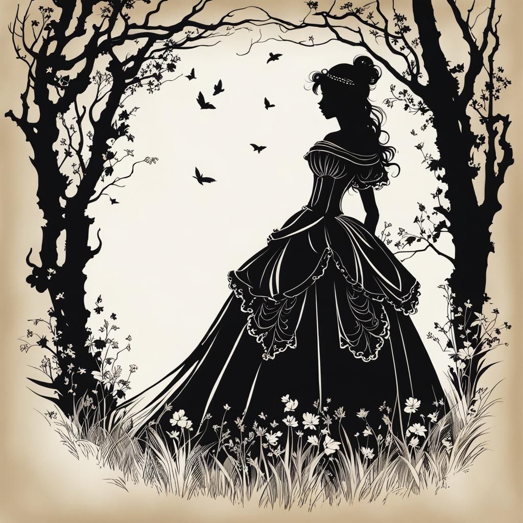 Princess Silhouette in Arthur Rackham Style
