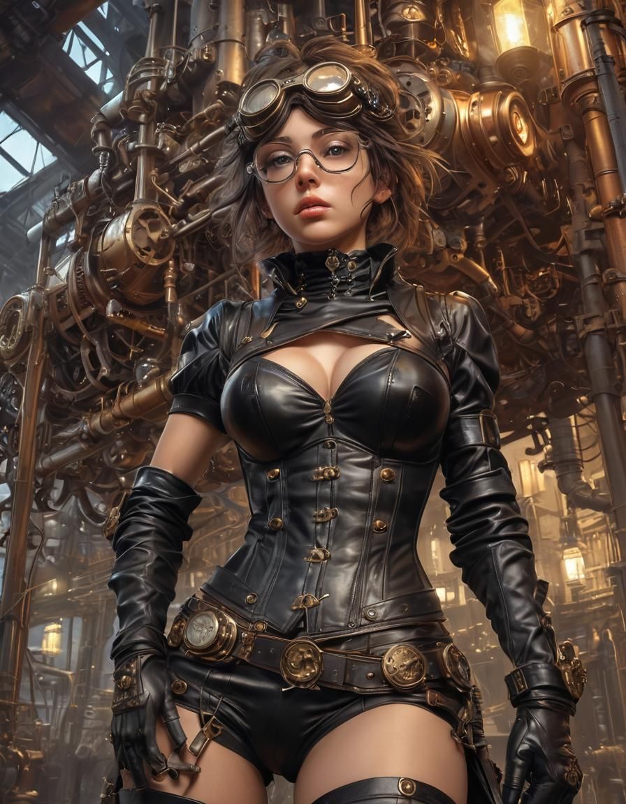 Steampunk Girl in Cyberpunk Manga Style