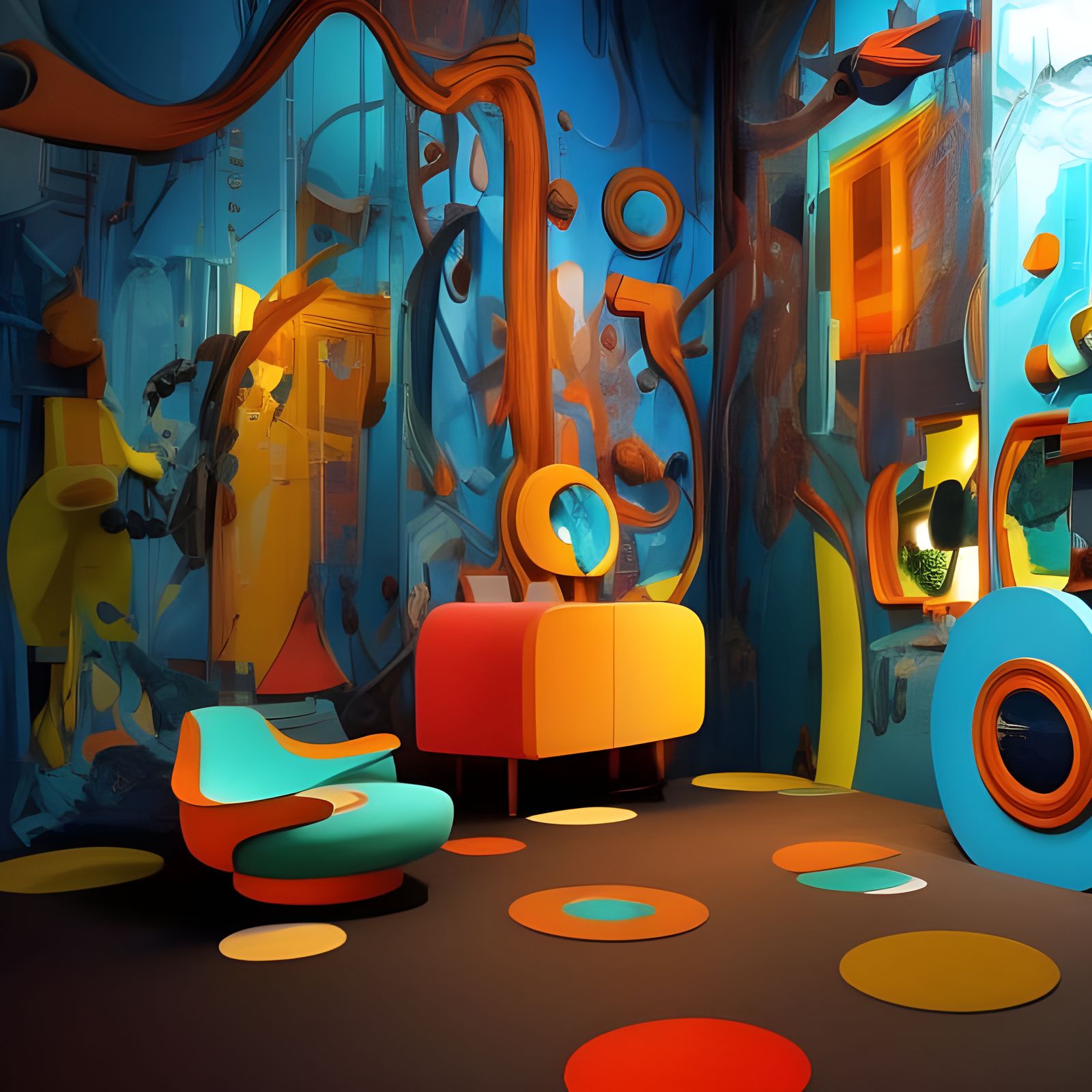 Futuristic Room with Bizarre Furniture and Interactive Desig...