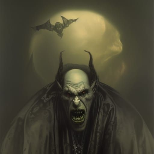 Punk Orc Vampire Portrait in Art Nouveau Style