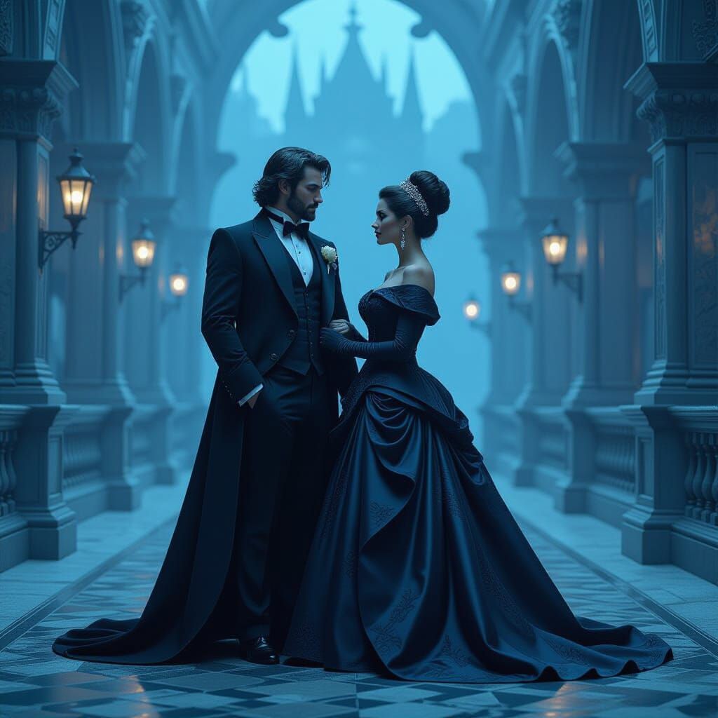 Immortal Movie Couples in Dark Gothic Setting