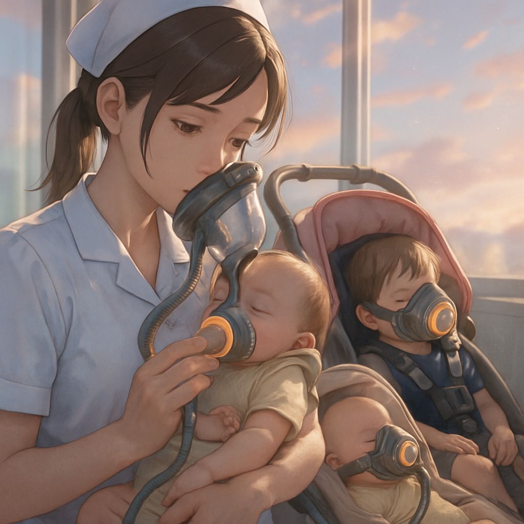 Nurse Tends to Infants with Advanced Medical Masks