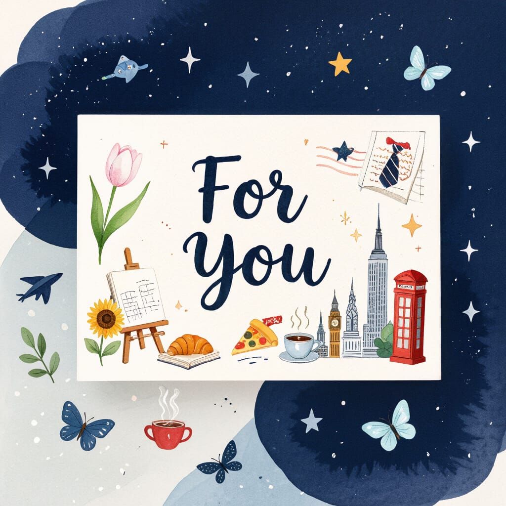 Minimalist Watercolor Postcard Illustration with "For You" T...