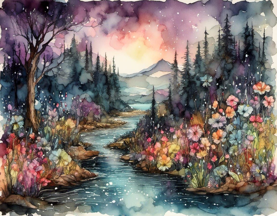 Fantasy Fairy in Magical Watercolor Land