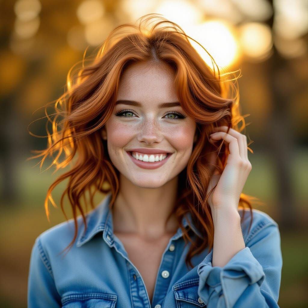 Joyful Woman Laughing in Autumn Breeze Portrait