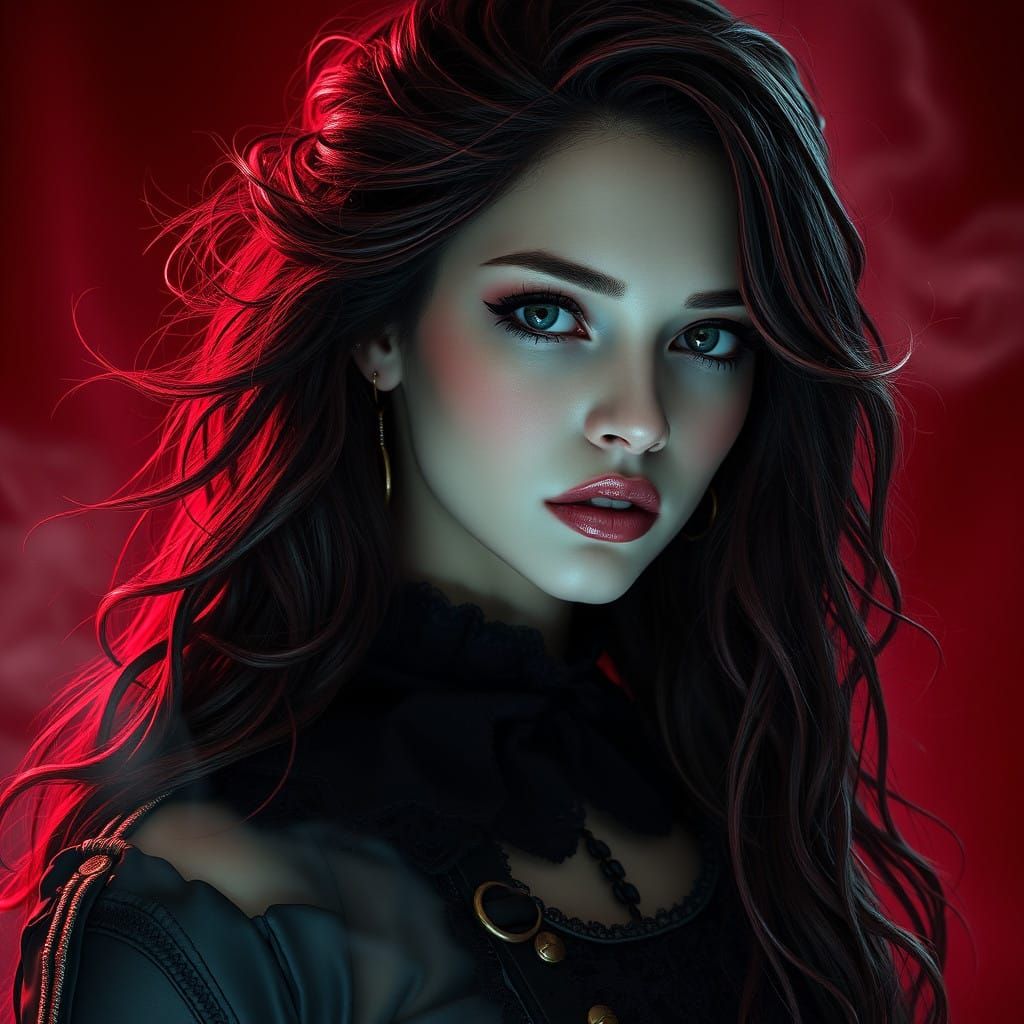 Ethereal Gothic Woman in Victorian Leather Attire