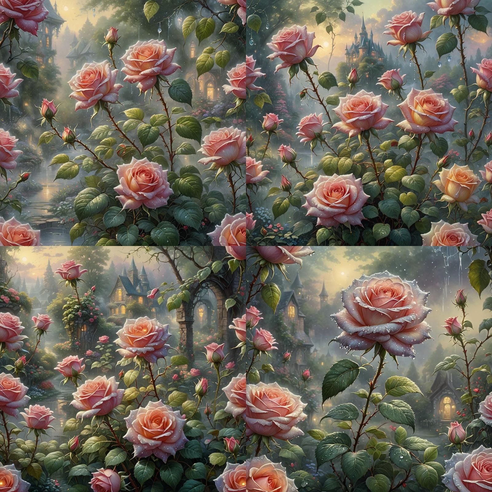 Sparkling Rose in Morning Dew: Ethereal Fantasy Art