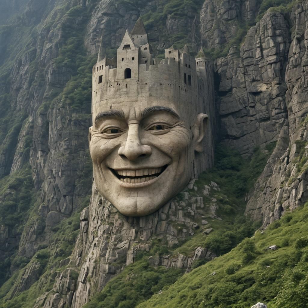Mountain Fortress Shaped Like Smiling Man's Head