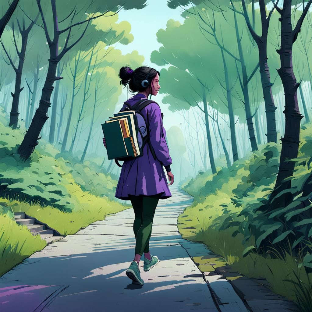 Girl Walks Home in Fantastical Matte Painting Style