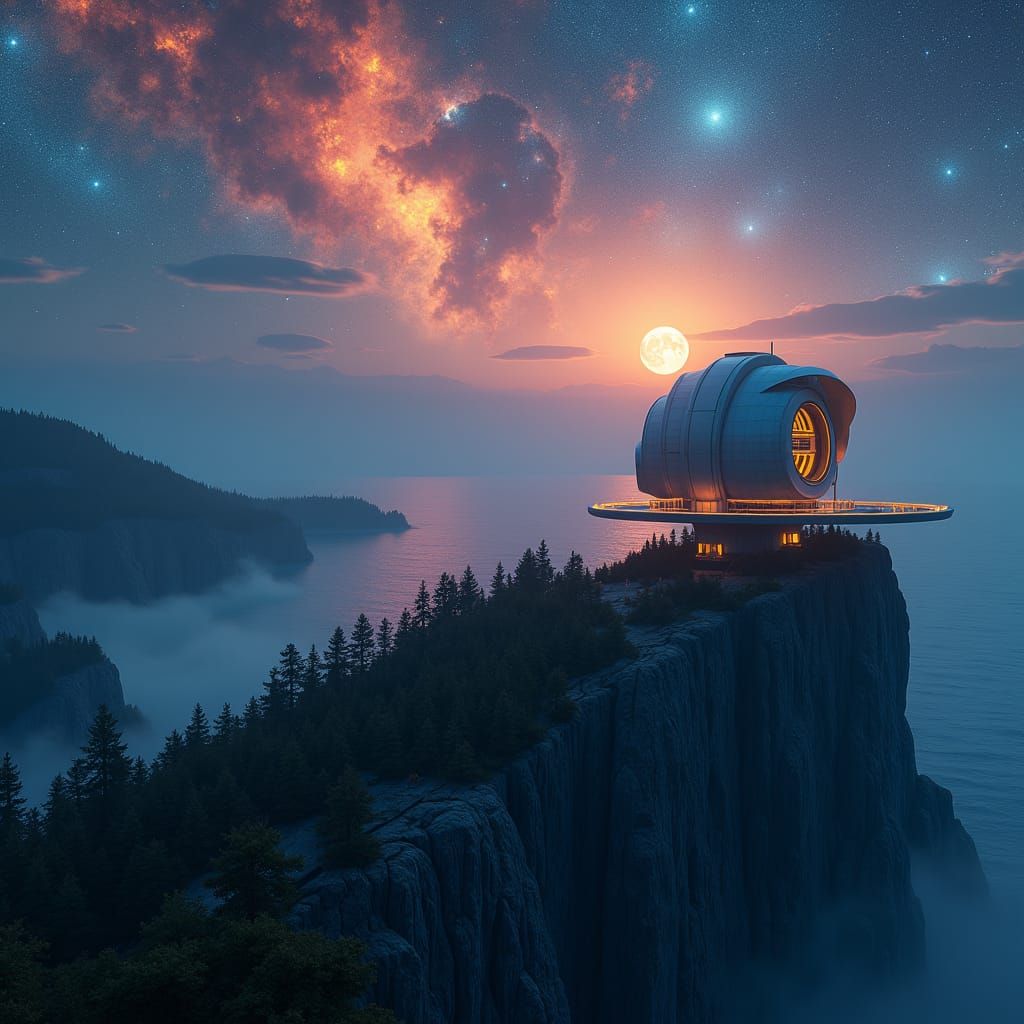 Futuristic Space Observatory Under a Starry Sky