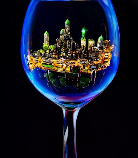 City in Wine Glass: Photorealistic Digital Art