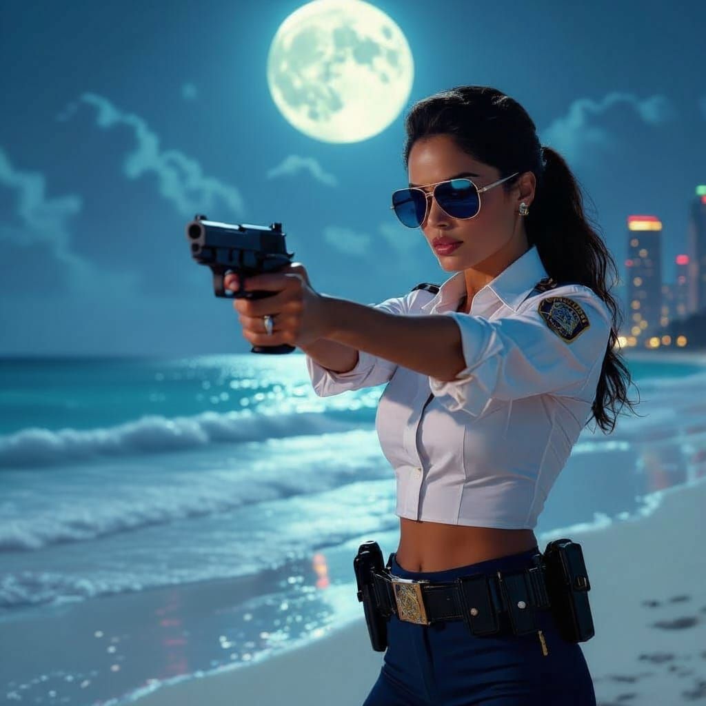Miami Police: Sci-Fi Film Still in Chiaroscuro Style