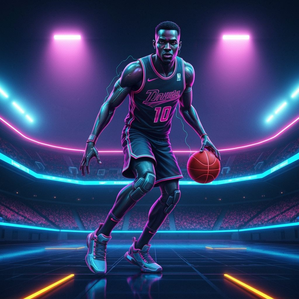 Futuristic Basketball Player in Neon Stadium