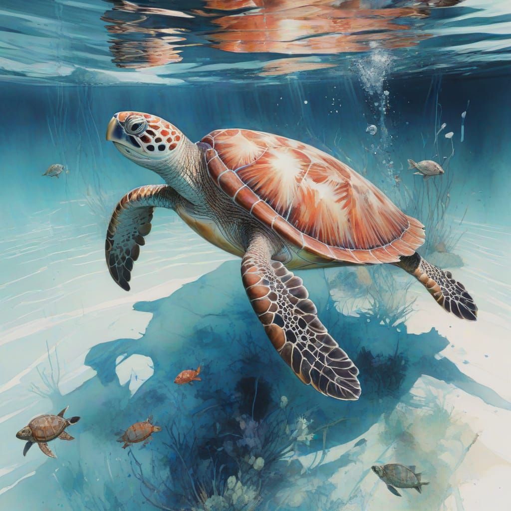 Coral Atoll in Sapphire Waters, Expressive Watercolor Art