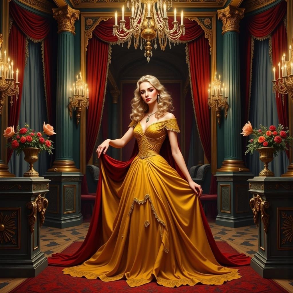 Elegant Woman in Ballroom, Art Nouveau Style