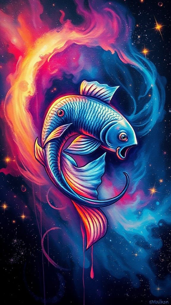 Pisces Zodiac Sign in Cosmic Graffiti Art