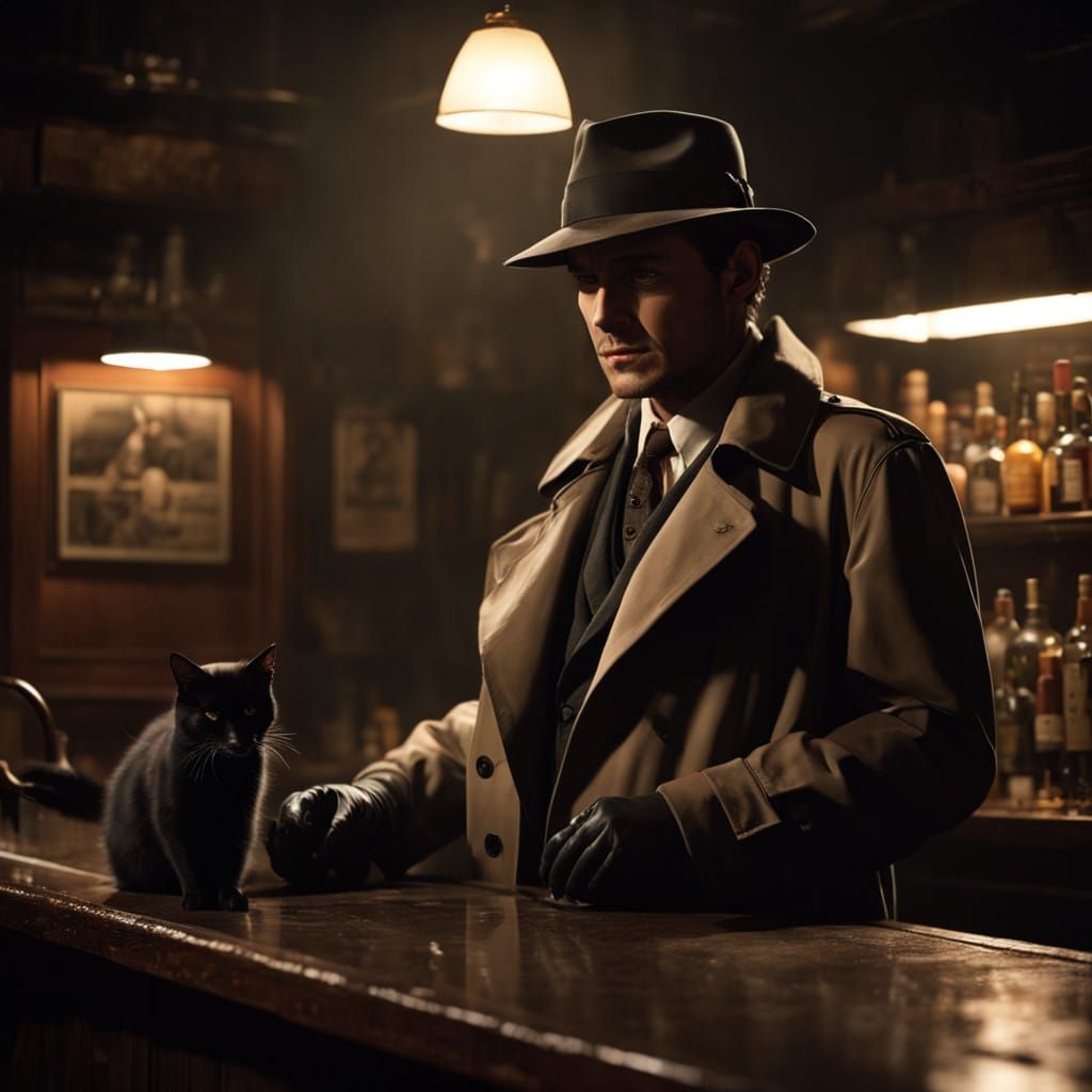 Mysterious Detective in Film Noir Speakeasy