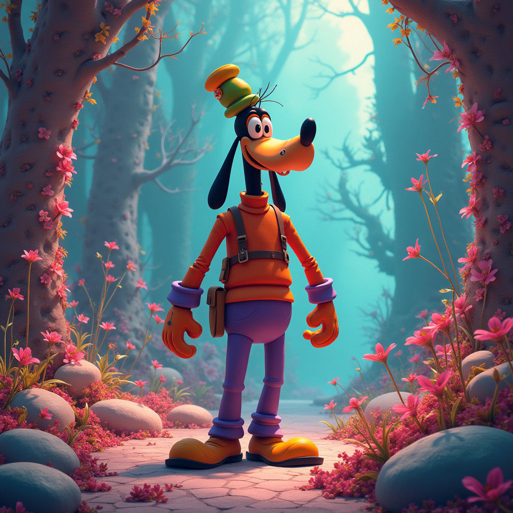 Heroic Goofy in a Dreamlike Alien World