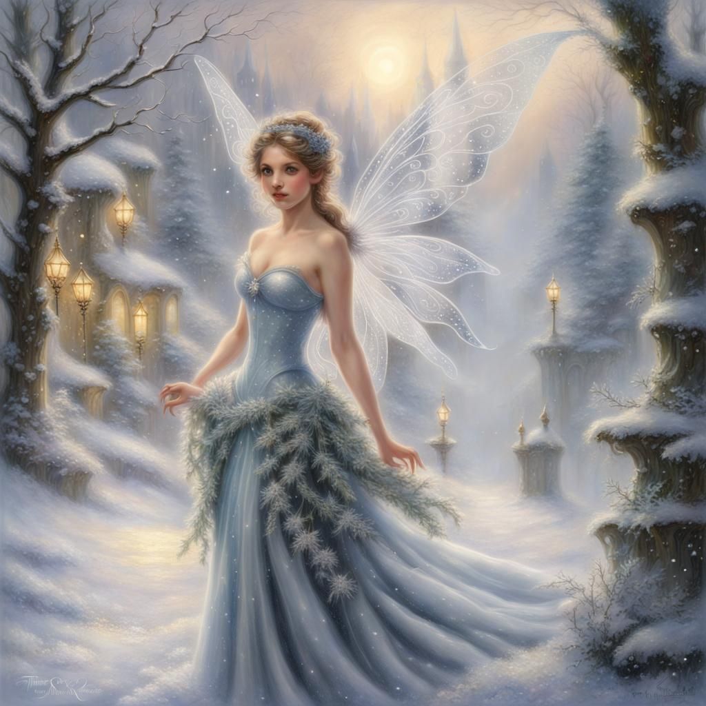 Ethereal Winter Fairy in Sparkling Silver Mist