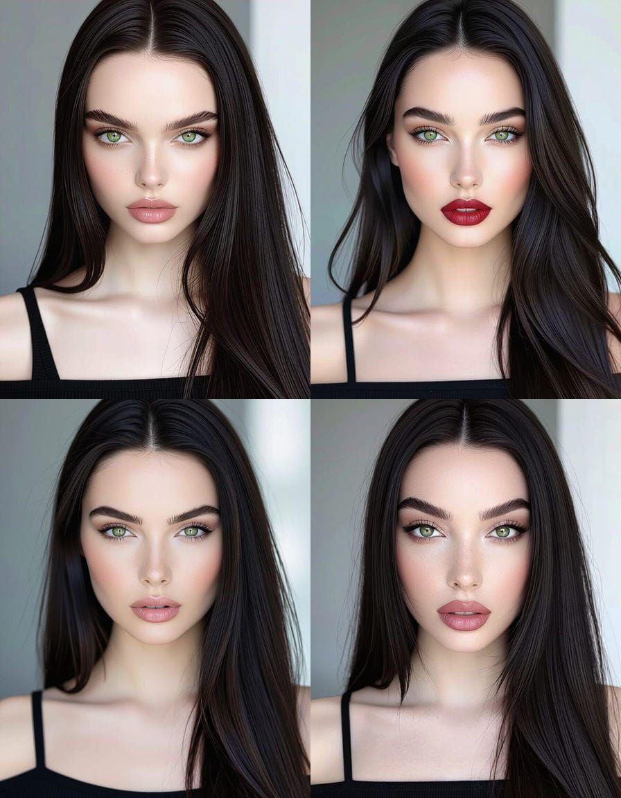 Realistic 4K Portrait of Woman with Dark Green Eyes