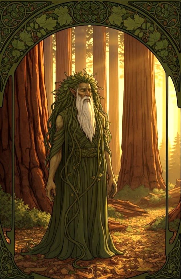 Forest Spirit in Sequoia Grove, Art Nouveau Style