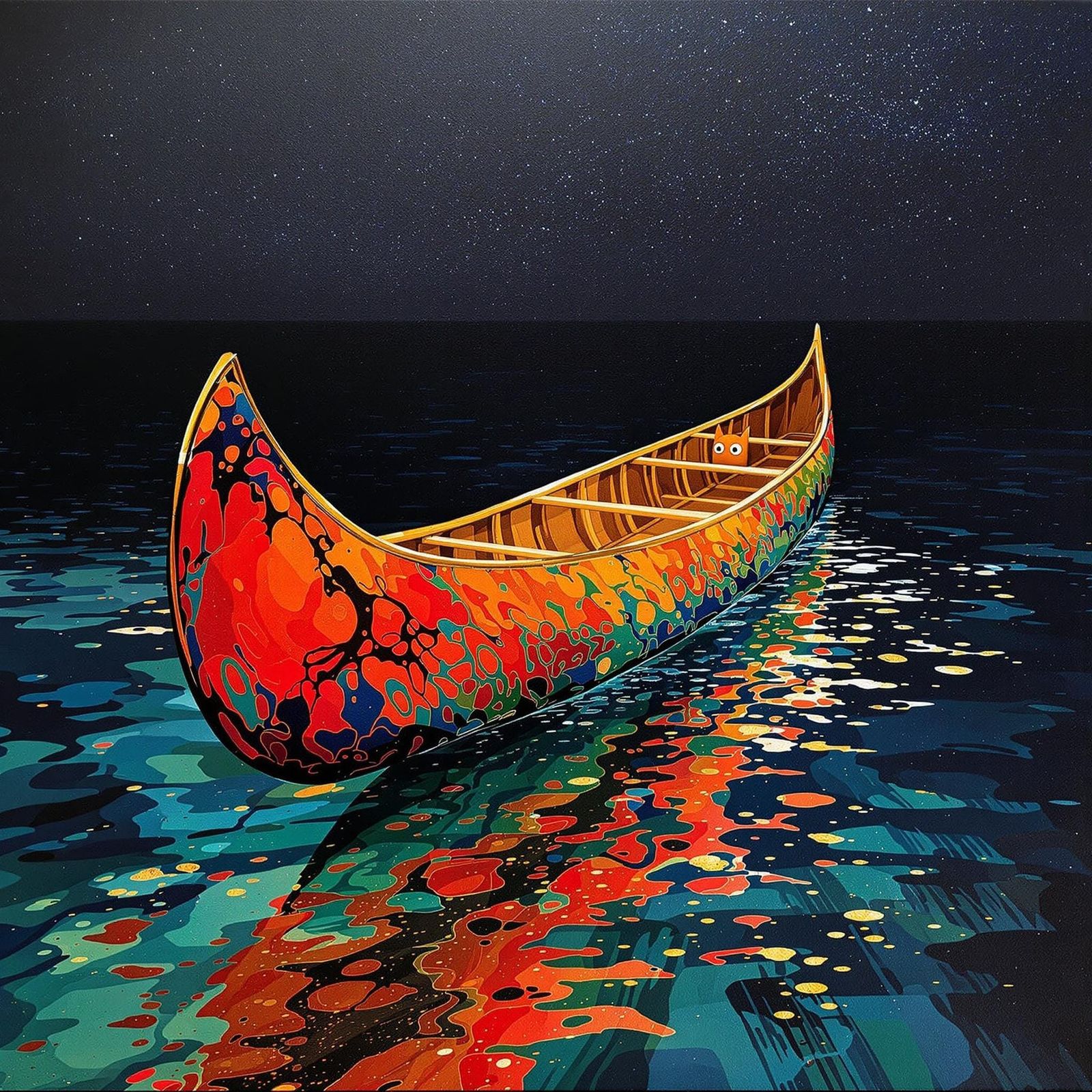 Surreal Canoe of Dreams in Warm Orange and Blues