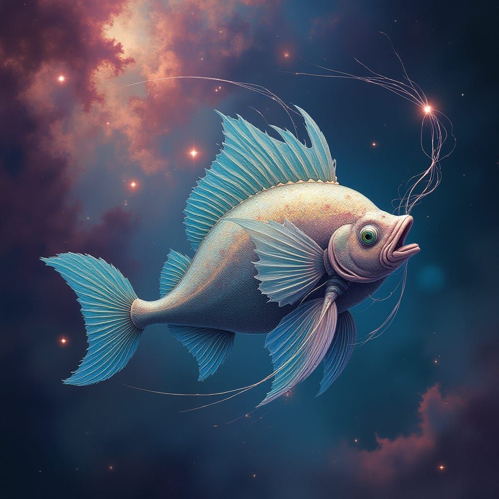 Celestial Anglerfish Drifting Through Nebula in Art Nouveau ...