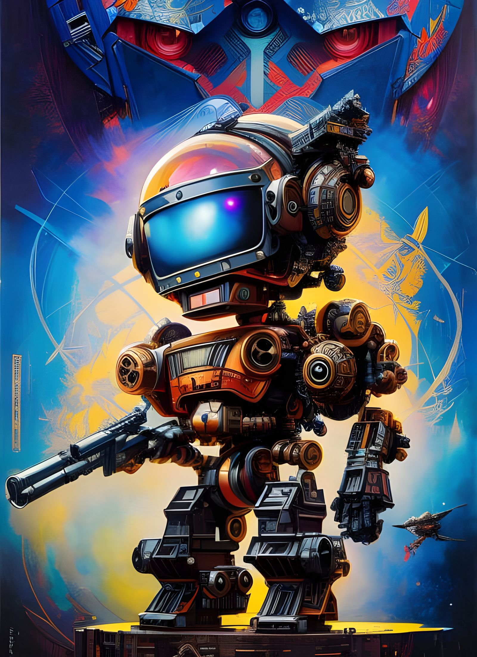 Adorable Explosion Robot Chibi Warrior Machine Poster Art