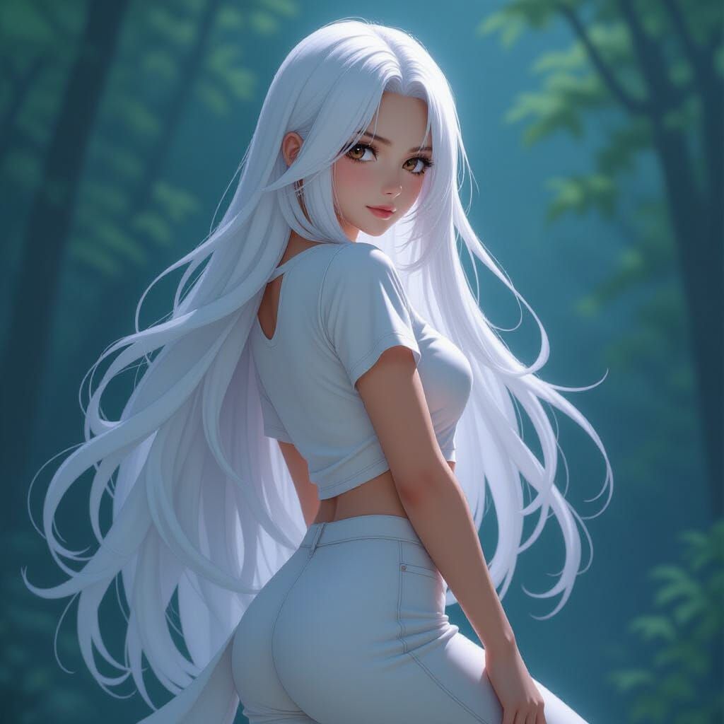 Anime Girl with Flowing Pants in Detailed Matte Painting