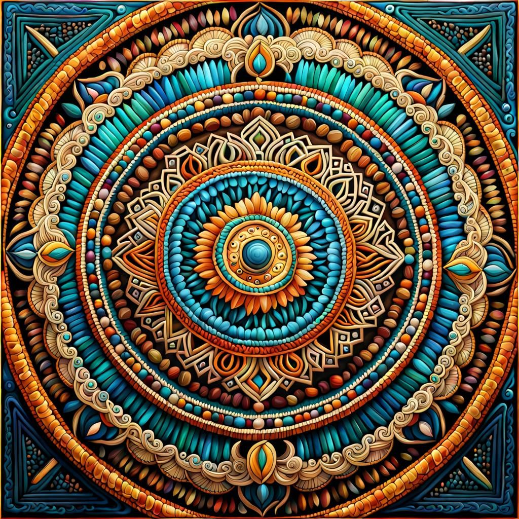 Detailed Mandala Labyrinth in Oil Painting Style