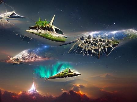 Cosmic Spaceships in Ecological Art Style