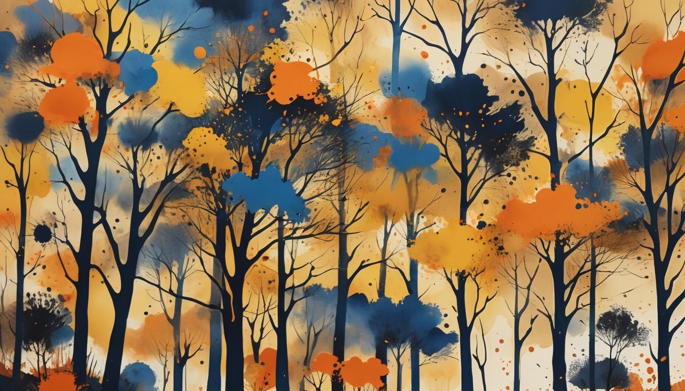 Abstract Ink Splatter Autumn Landscape