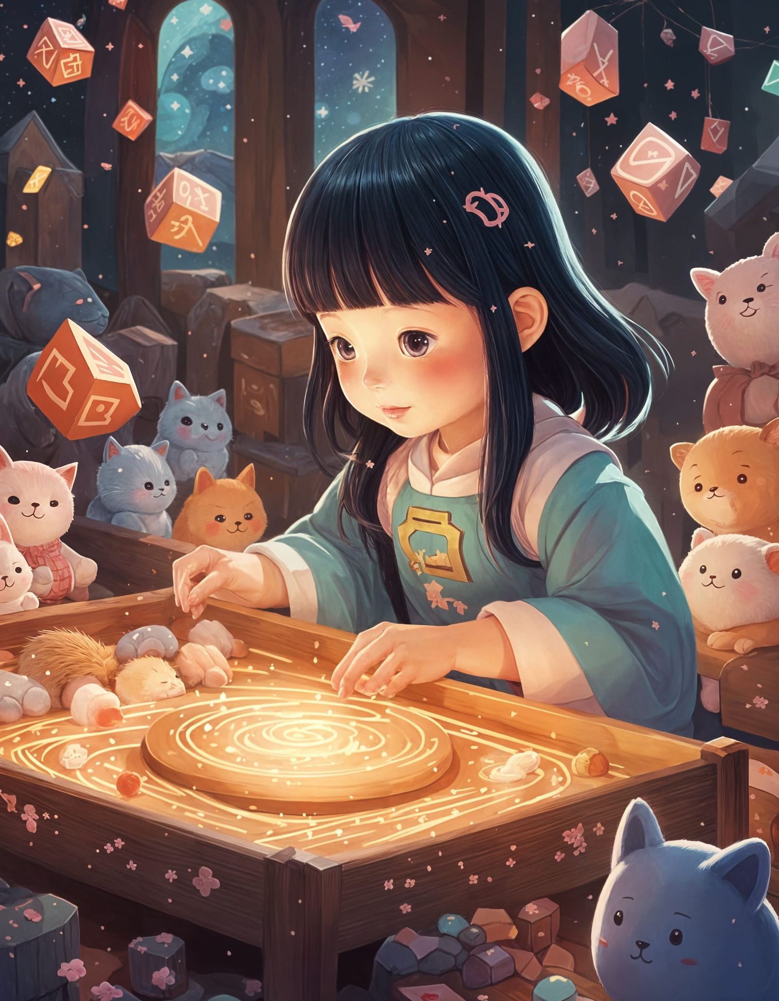 Kawaii Rune Girl Art in Japanese Style