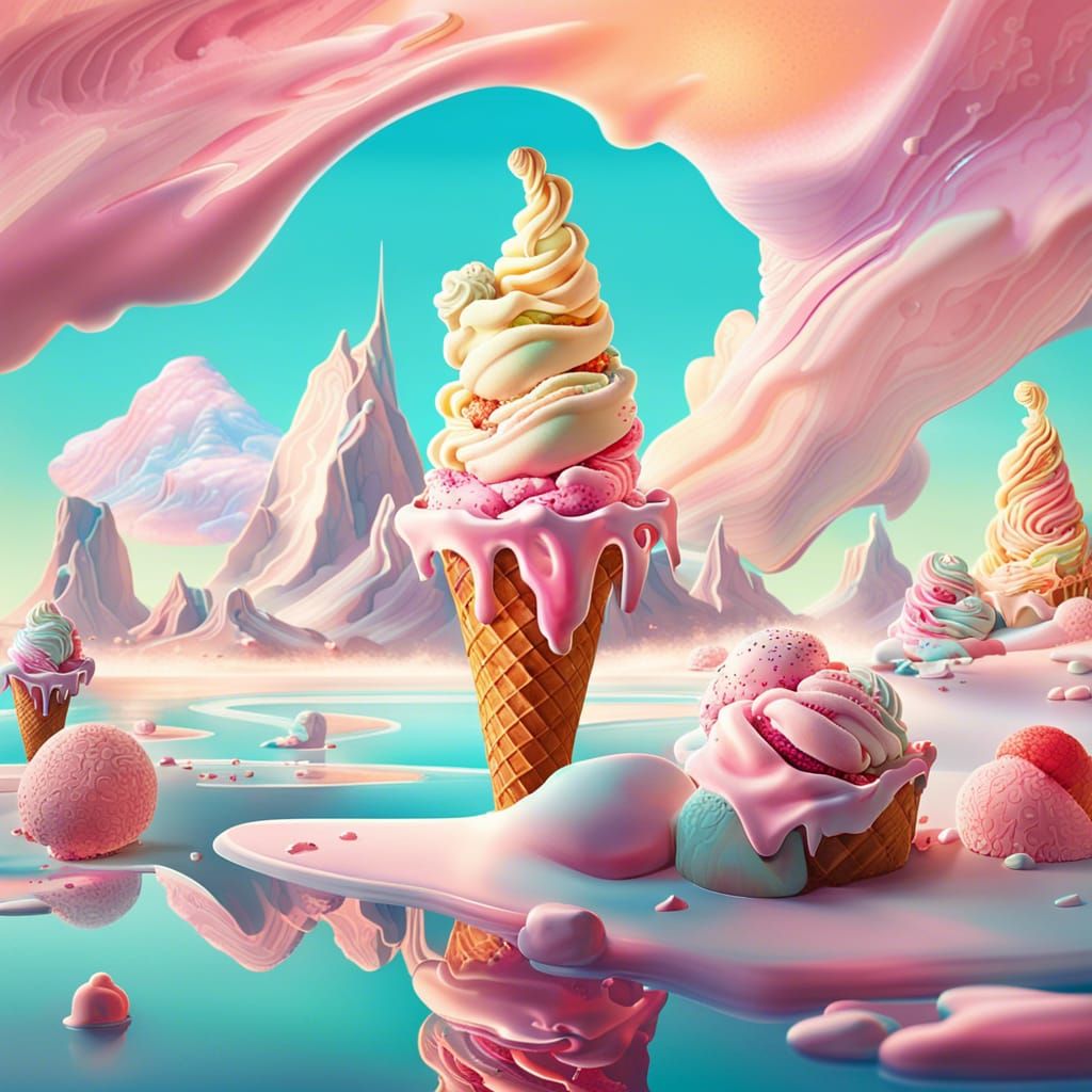 Surreal Ice Cream Fantasy World as Digital Art