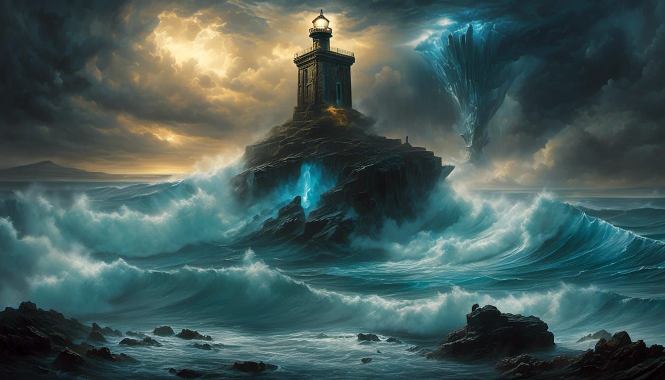 Windswept Cliff: Lighthouse in Dystopian Landscape