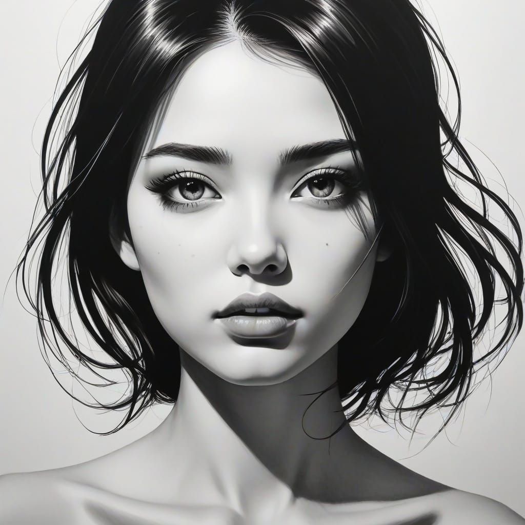 Girl in Monochromatic Brushwork
