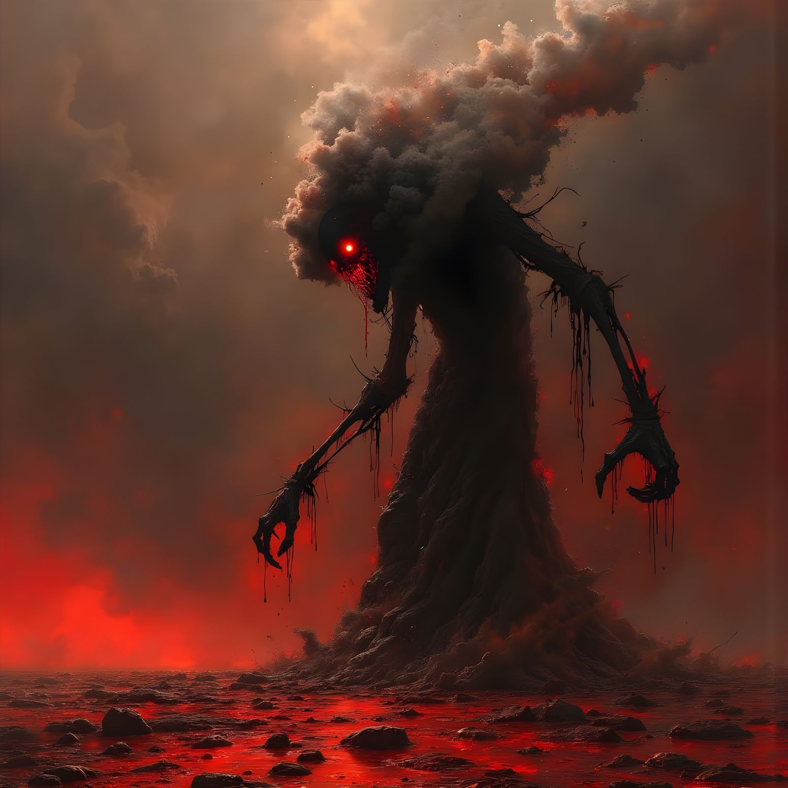 Dark Fantasy Creature in Desolate Wasteland