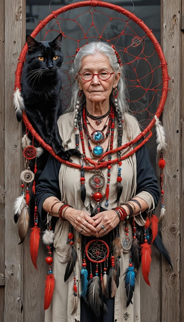 Detailed Portrait of an Old Woman with Charms